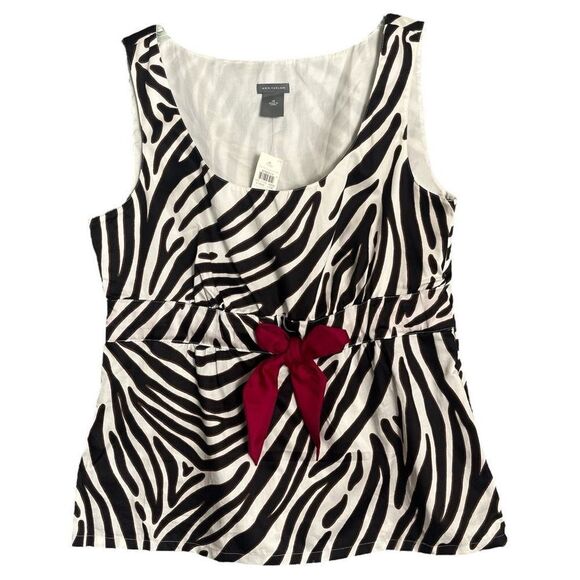 Ann Taylor Y2K Baby Doll Zebra Print Top Womens 10 Sleeveless Contrast Bow NWT - Picture 1 of 11
